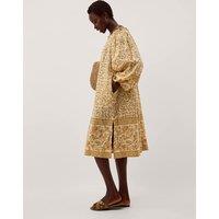 Monsoon Pure Cotton Floral Off The Shoulder Midi Dress Brown Mix