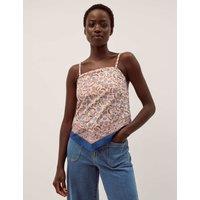 Monsoon Pure Cotton Floral Scarf Bandeau Top Blue Mix