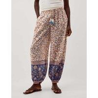 Monsoon Pure Cotton Floral Cuffed Beach Trousers Blue Mix