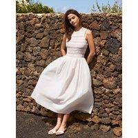 RO&ZO Cotton Rich Midi Shirred Dress White Mix