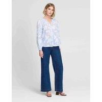 Finery London Pure Cotton Embroidered Notch Neck Blouse Blue Mix