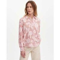 Finery London Pure Cotton Jacquard Embroidered Relaxed Shirt Red Mix