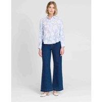 Finery London Pure Cotton Jacquard Embroidered Relaxed Shirt Blue Mix