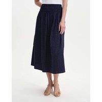 Finery London Cotton Blend Gingham Midi A-Line Skirt Navy Mix