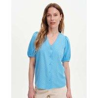 Finery London Polka Dot Short Sleeve Button Through Top Blue Mix