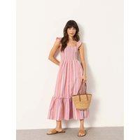 FatFace Cotton Rich Striped Square Neck Midi Dress Pink Mix