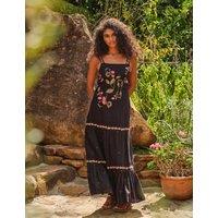 FatFace Embroidered Square Neck Maxi Tiered Dress Black Mix