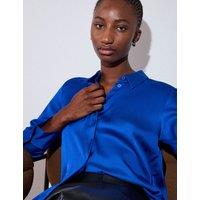 Whistles Satin Collared Button Through Shirt Blue