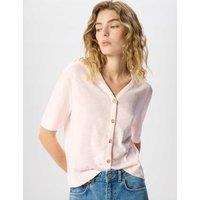 Whistles Pure Cotton V-Neck Button Through T-Shirt Light Pink