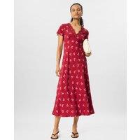 Whistles Floral V-Neck Midi Tea Dress Burgundy Mix