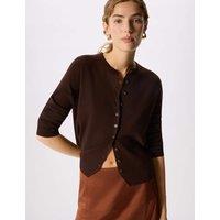 Whistles Cotton Rich Crew Neck Cardigan Chocolate