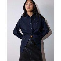 Whistles Pure Cotton Jewel Embellished Relaxed Shirt Navy Mix