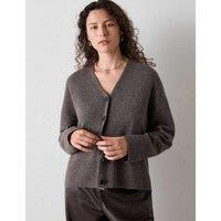Whistles Pure Wool V-Neck Button Front Cardigan Neutral