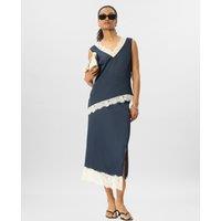 Whistles Satin V-Neck Lace Detail Cami Top Navy Mix