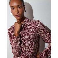 Whistles Animal Print Feather Detail Cowl Neck Blouse Burgundy Mix