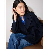 Whistles Wool Rich Double Breasted Collared Pea Coat Navy