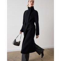 Whistles Pure Wool Funnel Neck Trench Coat Black