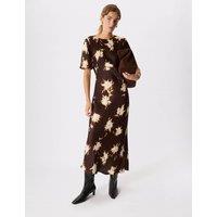 Whistles Printed Round Neck Midi Column Dress Brown Mix