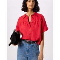 Whistles Pure Linen Gathered Shirt Red