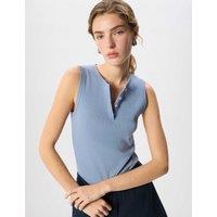 Whistles Henley Button Front Tank Pale Blue