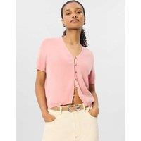 Whistles Cotton Rich Button Front V-Neck Cardigan Pink