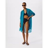 Whistles Pure Cotton Button Through Beach Dress Teal