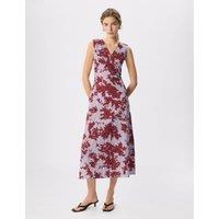 Whistles Cotton Rich Floral V-Neck Midi Column Dress Purple Mix