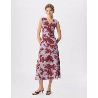 Whistles Cotton Rich Floral V-Neck Midi Column Dress Purple Mix