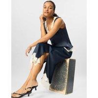 Whistles Satin Lace Detail Midi Slip Skirt Navy Mix