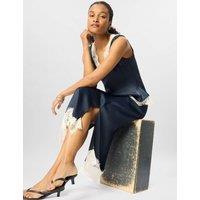 Whistles Satin Lace Detail Midi Slip Skirt Navy Mix
