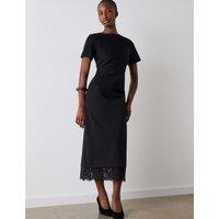 Whistles Detachable Lace Trim Midi T-Shirt Dress Black