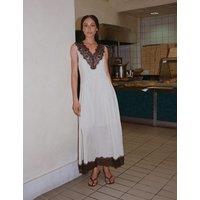 Whistles Spot Print Lace V-Neck Midi Slip Dress Yellow Mix