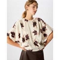 Whistles Printed Round Neck Blouse Ivory Mix