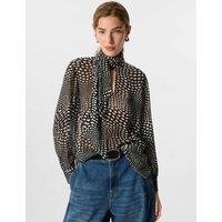 Whistles Spot Print Scarf Neck Blouse Black Mix