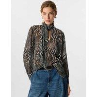 Whistles Spot Print Scarf Neck Blouse Black Mix