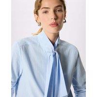 Whistles Pure Cotton Striped Tie Neck Shirt Blue Mix