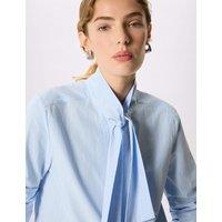 Whistles Pure Cotton Striped Tie Neck Shirt Blue Mix