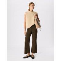 Whistles Cotton Rich Pintuck Flared Trousers Khaki