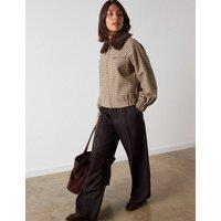 Whistles Cotton Rich Checked Bomber Jacket Brown Mix