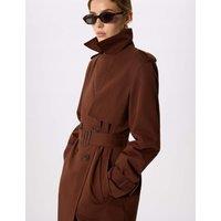 Whistles Cotton Rich Belted Collared Trench Coat Brown