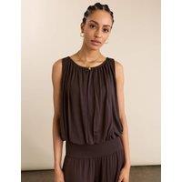 BAUKJEN Jersey Bubble Hem Top Brown