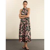 BAUKJEN Printed Halter Neck Maxi Tiered Dress Pink