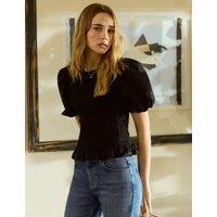 BAUKJEN Pure Cotton Smocked Puff Sleeve Top Black