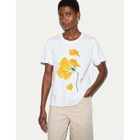 Jigsaw Pure Cotton Poppy Print T-Shirt White Mix