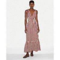 Jigsaw Pure Cotton Striped Midaxi Shirred Dress Purple Mix