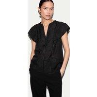 Jigsaw Cotton Blend Embroidered Floral Jacquard Top Black Mix