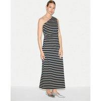 Jigsaw Pure Cotton One Shoulder Maxi Column Dress Navy Mix