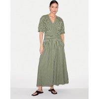 Jigsaw Jersey Striped V-Neck Midi Waisted Dress Green Mix