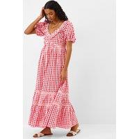 ACCESSORIZE Pure Cotton Gingham Maxi Tiered Dress Red