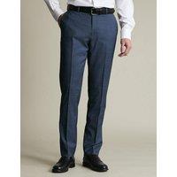 Charles Tyrwhitt Slim Fit Italian Wool Checked Suit Trousers Air Force Blue
